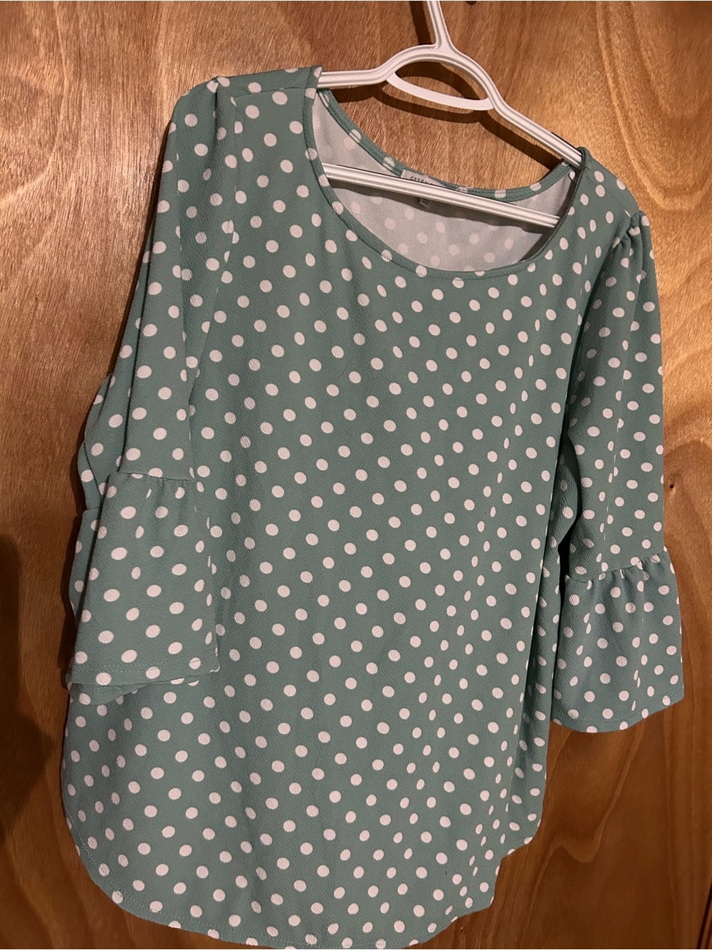 Green Envelope Mint Green Polka Dot Bell Sleeve Tunic